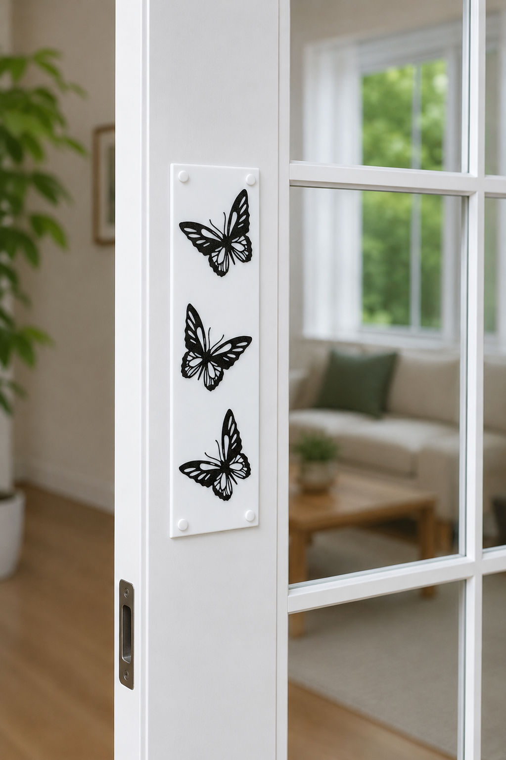 Butterfly Black and White Door Push Plate