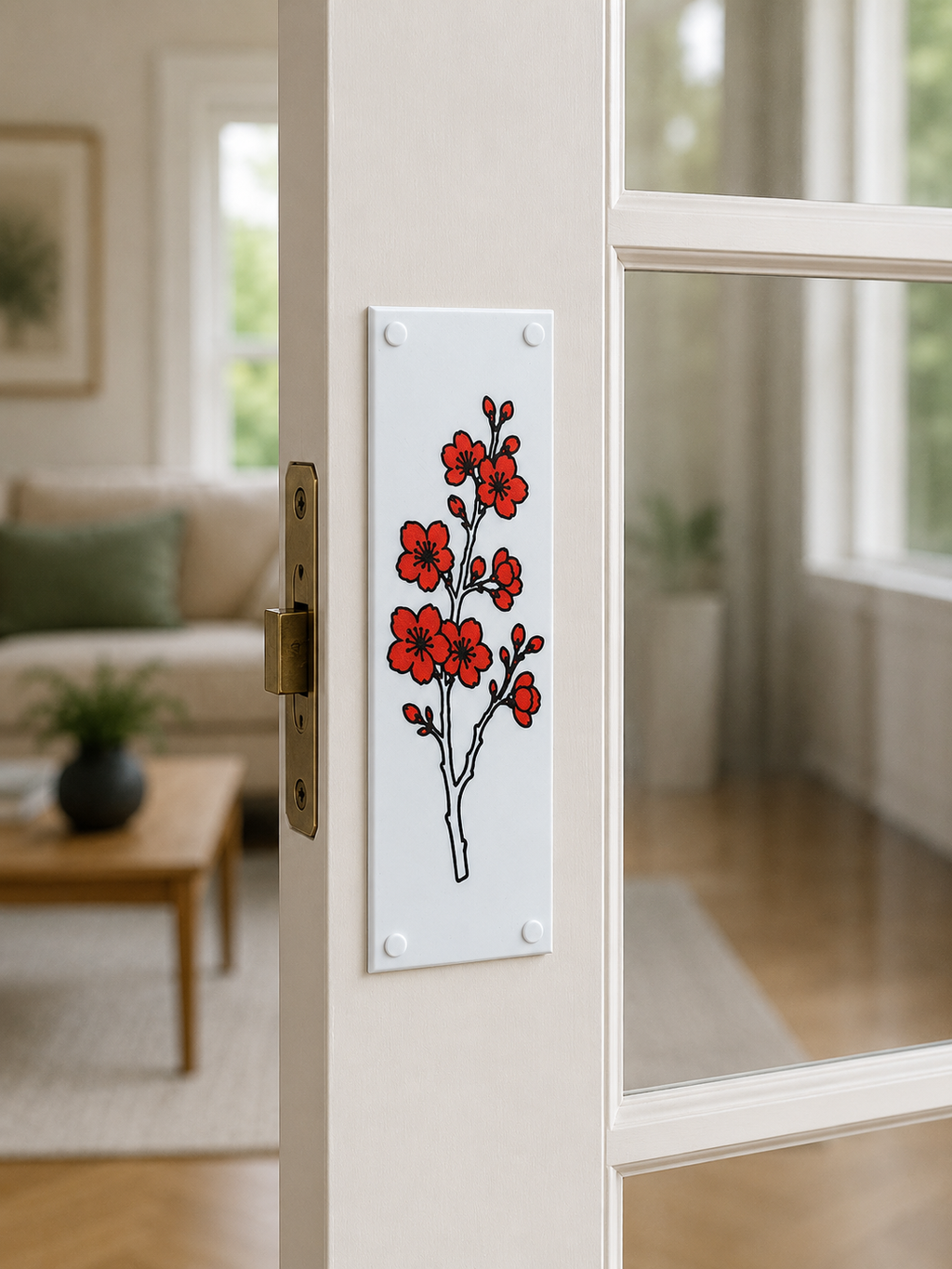 Cherry Blossom Flower Red Door Push Plate