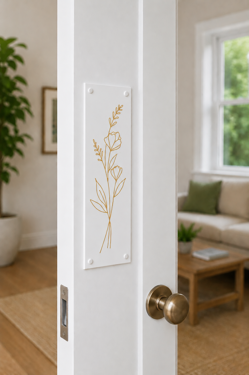 Flower Gold Door Push Plate