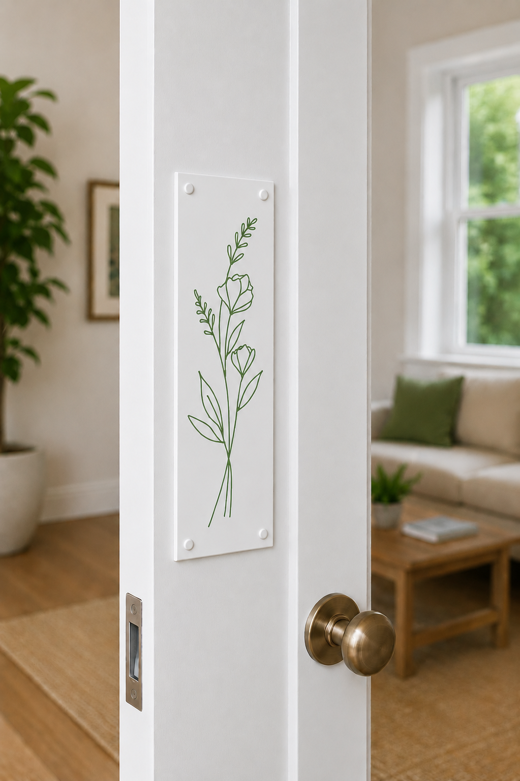 Flower Green Door Push Plate