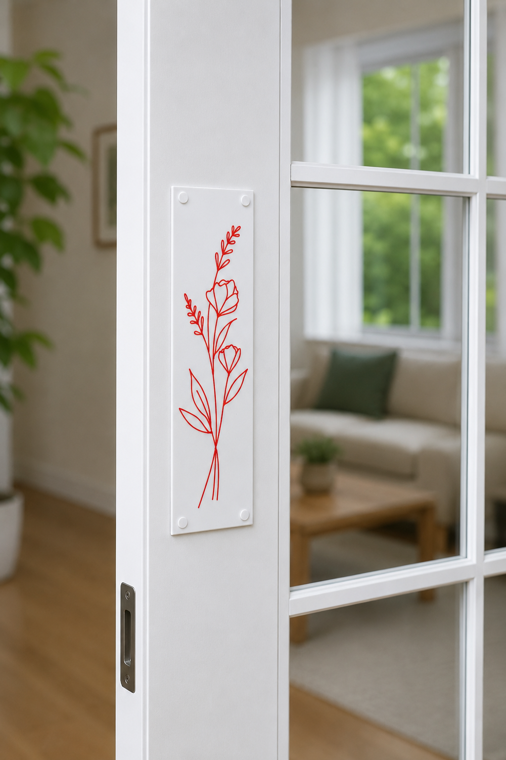 Flower Red Door Push Plate